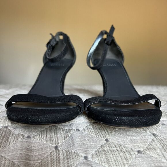 Stuart Weitzman Black Goose Bump Leather Nudist Strappy Heeled Sandals 8.5 M - Picture 10 of 16